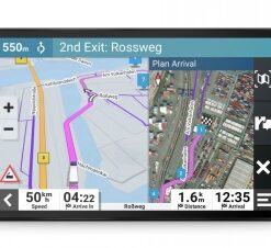 Garmin Dezl LGV1010 lastbilsnavigator med ruttvägledning Rektangulär Garmin Dezl LGV1010-lastbilsnavigator med ruttvägledning och kartvy på skärmen.