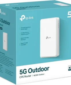 Sinivalkoisessa laatikossa lukee TP-LINK ARCHER NX200-OUTDOOR 5G AX1800 WiFi 6 Router, IP67-suojattu, yritysratkaisuihin. - Prisma-IT Web