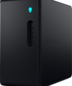 Svart Alienware Aurora arbetsstation med LED-belysning och minimalistisk design.