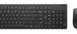 Lenovo Essential Wireless Keyboard & Mouse G2 - stilrent trådlöst set Svart Lenovo trådlöst tangentbord och mus med USB-mottagare, avbildat framifrån.