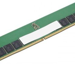 Lenovo 32GB DDR5 5600MHz UDIMM-minnesmodul Grön DDR5-minnesmodul med åtta minneskretsar och guldförgyllda anslutningar synliga.