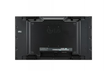 LG 55VL5PJ-A 55-tums videoväggsskärm, vy från baksidan. Baksidan av LG 55-tums videoväggsskärm med anslutningar och monteringspunkter synliga på den svarta ramen.