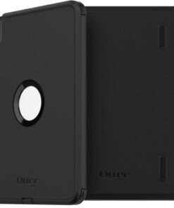 Otterbox iPad Air (5:e och 4:e Gen) Defender Series-skydd, svart Svart Otterbox iPad Air-skydd med ett runt hål i mitten och en matt yta.