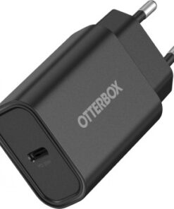 Otterbox 30 W USB-C-väggladdare, svart, kompakt design Svart Otterbox USB-C-väggladdare, kompakt 30 W-modell med en synlig USB-C-port och europeisk kontakt.