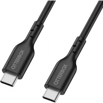 En svart 2 meters OTTERBOX USB-C-kabel med USB-PD-stöd. Kontakter i båda ändar och hållbar kabelyta.
