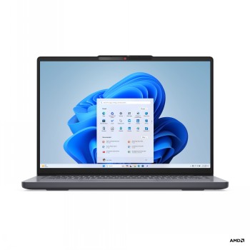 Lenovo IdeaPad Slim 3 bärbar konsumentdator, 14-tums OLED-bildskärm. Lenovo IdeaPad Slim 3 bärbar dator öppen, med operativsystemet Windows 11 på skärmen, svart chassi.