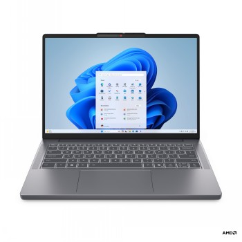 Lenovo IdeaPad Slim 3 bärbar dator, med 14-tums OLED-bildskärm och Windows 11 operativsystem... Silvergrå Lenovo IdeaPad Slim 3 bärbar dator öppnad, med startskärmen för Windows 11 operativsystem på displayen.