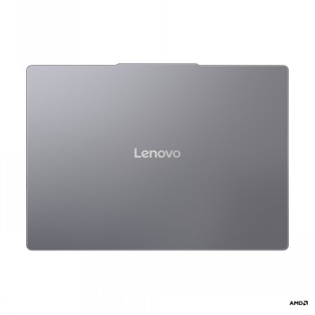 Stiligt lock på Lenovo IdeaPad Slim 3 bärbar dator Tunn, grå-silver Lenovo-bärbar dators lock, med Lenovo-logga i mitten.