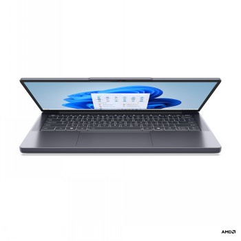 Lenovo IdeaPad Slim 3 bärbar dator 14" OLED-bildskärm Bärbar dator Lenovo IdeaPad Slim 3, grå, med öppen skärm som visar Windows skrivbord och belysta tangenter...