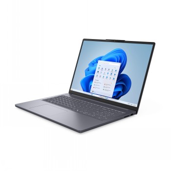 Lenovo Ideapad Slim 3 bärbar dator - elegant och kraftfull lösning Lenovo Ideapad Slim 3 bärbar dator sedd från sidan, öppen, grå färg, Windows 11-gränssnitt på skärmen.