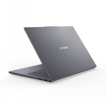 Elegant Lenovo IdeaPad Slim 3 bärbar dator Lenovo IdeaPad Slim 3 bärbar dator öppen från sidan, mörkgrå metallfinish och minimalistisk design.