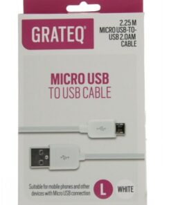GRATEQ USB-A - MICRO-USB KAAPELI 2.25M VALKOINEN