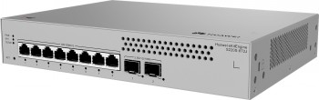 Grå Huawei Ekit-switch S220S-8T2J med 8 portar Metallisk grå Huawei-switch med 8 Ethernet-portar och 2 SFP-portar på framsidan.
