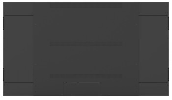 LG 98UM5K-B, 98-tums UHD-bildskärm bakifrån Stor svart 98-tums LG UHD IPS-bildskärm, sedd bakifrån. Fästen på skärmens yta och rektangulär design.