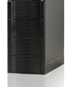 ABB POWERSCALE UPS 25 kVA - strömkälla i skåpmodell Svart och stående ABB POWERSCALE UPS 25 kVA strömkälla i skåpmodell, front- och sidoprofil syns.