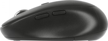 Targus Midsize Comfort trådlös mus - ergonomisk och stilren lösning Svart medelstor trådlös mus med två sidoknappar och ergonomisk design sedd från sidoprofil.