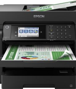 Svart Epson EcoTank ET-16605 multifunktionsskrivare med frammonterad pappersfack och digitalt gränssnitt.