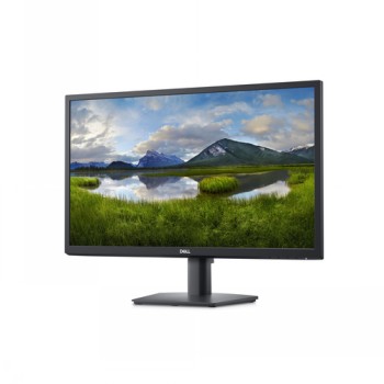 Dell 24 E2423HN-bildskärm, Full HD, elegant och praktisk design Dell 24-tums bildskärm, svart ram, står på ett rektangulärt stativ. I bakgrunden en sjöutsikt i bergslandskap.