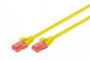Digitus CAT 6 gul nätverkskabel, 1 m, U-UTP, PVC Gul CAT 6-nätverkskabel med röda kontakter placerad på en vit bakgrund.