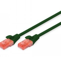 Digitus CAT 6 U-UTP nätverkskabel, 1 m, grön, Prisma-IT Grön nätverkskabel med orange RJ45-kontakter i båda ändarna, längd 1 meter.