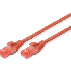 Röd CAT 6-nätverkskabel med RJ45-kontakter i båda ändar, 1 meter lång.