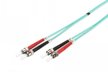 Mintgrön duplex-fiberoptisk kabel, ST-kontakter i båda ändar, längd 5 meter.