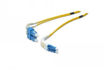 Digitus FO Duplex LC-SC nätverkskabel med 1 meters längd Två gula FO-duplex-nätverkskablar med blå LC- och SC-kontakter, fotograferade mot en vit bakgrund.
