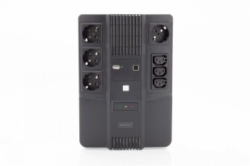 DIGITUS ALL-IN-ONE UPS, 800VA/480W, LED 12V/9AH X1, 4X CEE 7/7,3X IEC C13, USB, RJ45