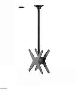 Svart takfäste för två skärmar, justerbar höjd mellan 106-156 cm, metallkonstruktion.