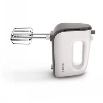 Philips Viva Collection Mixer Turbo elvisp i vitt Philips elvisp i vitt med grå detaljer och visptillbehör.