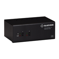 Svart rektangulär Black Box KVM-switch för två bildskärmar, knappar fram.