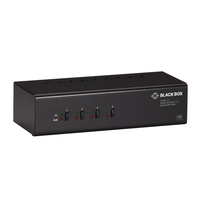 En svart rektangulär Black Box KVM-switch med fyra knappar och LED-lampor på frontpanelen.