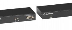 Två svarta rektangulära Black Box KVX KVM-extenders med portar och indikatorlampor.