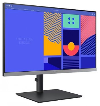 Samsung S24F434 24-tums ramfri IPS-bildskärm för företagsanvändning Samsung ramfri 24-tums bildskärm med färgglatt kreativt innehåll, metallstativ och justerbar höjd.