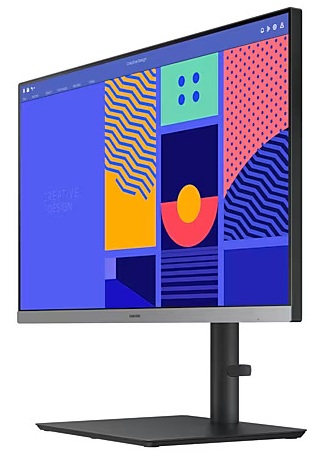 Samsung S24F434 24" ramlös företagsbildskärm med mångsidiga anslutningar 24-tums Samsungs ramlösa företagsbildskärm, färgglatt grafiskt innehåll på skärmen. Syns med VESA-stativ.