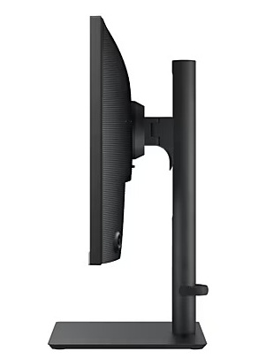 Samsung S24F434 24" ramlös bildskärm med justerbart stativ Sidovy av en svart Samsung 24-tums ramlös bildskärm med justerbart stativ.