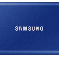 Samsung T7 1TB extern SSD, blå Blå, rektangulär Samsung T7 extern SSD 1TB, platt metallfinish.