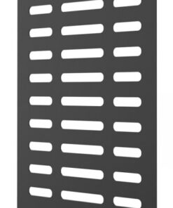 Ett svart metallfäste med jämnt placerade rektangulära öppningar. Passar för mediespelare.