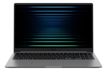 Samsung Galaxy Book5 bärbar dator, tunn grå design, reflexfri 15-tums bildskärm och bakgrundsbelyst tangentbord.