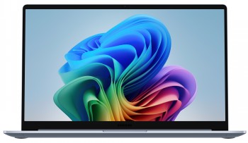 Samsung Galaxy Book5 Edge 5G - 15 tum, safirblå bärbar dator Samsung Galaxy Book5 Edge 5G -bärbar dator, 15 tum, safirblå, kantlös bildskärm och färgglad bakgrund, frontvy.