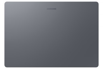 Samsung Galaxy Book6 Pro bärbara datorns eleganta lock Grå Samsung Galaxy Book6 Pro bärbara datorns lock, minimalistisk design och varumärkets logotyp i mitten.