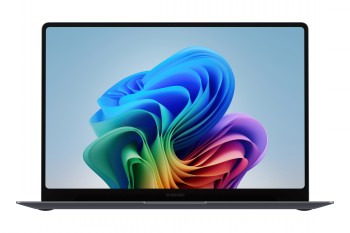 Samsung Galaxy Book6 Pro 16" bärbar dator - kraftfull och elegant Tunn och elegant Samsung Galaxy Book6 Pro 16-tums bärbar dator med mörkt hölje och färgstark bildskärm.