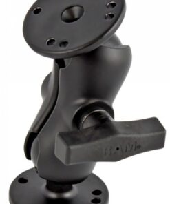 Svart RAM Mounts-arm med två bollar och runda baser. Vy från sidan.