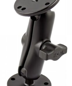 Svart RAM Mounts-arm med justeringsknapp i mitten och två runda fästen med monteringshål.