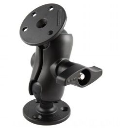 Kort RAM Mounts-arm i svart metall med två runda plattor i storlek D 2,25 tum...