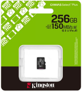 KINGSTON 256 GB CANVAS SELECT PLUS GEN3 MICROSD, A1, U1, V10 (150R)