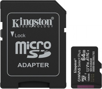 KINGSTON 64 GB CANVAS SELECT PLUS GEN3 MICROSD, A1, U1, V10 (100R) + ADAPTER