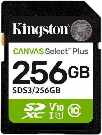 KINGSTON 256 GB CANVAS SELECT PLUS GEN3 SD, UHS-I, U1, V10 (150R)