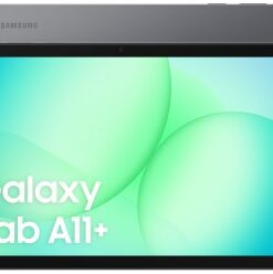Samsung Galaxy Tab A11+ 5G Enterprise Edition, grå, 128 GB Grå Samsung Galaxy Tab A11+-surfplatta, fram- och baksida, med en skärm i gröna nyanser.