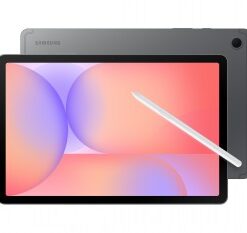 Samsung Galaxy Tab S10 Lite, 128 GB WiFi - stilren grå surfplatta. Samsung Galaxy Tab S10 Lite, grå, 128 GB, WiFi; framsidan av skärmen med pastellfärger, inkluderar en vit pekpenna.
